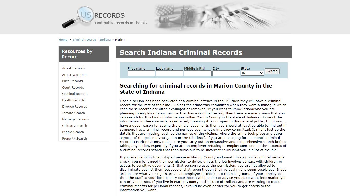 Search Criminal Records Marion Indiana | US Records